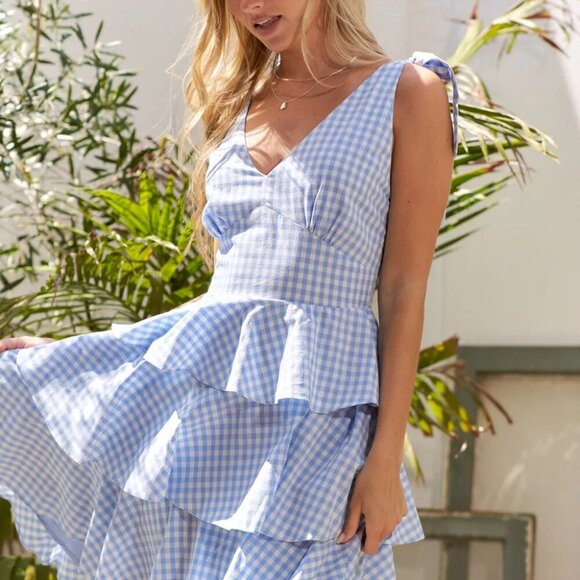 Jade By Jane Full Size Gingham Tiered‎ Mini Dress Plus Size - Picture 2 of 11